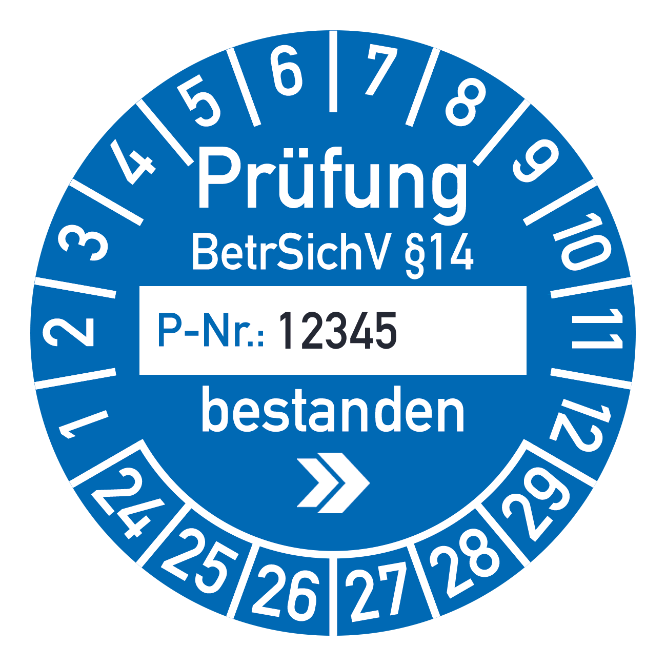 UVV Plakette mit Prüfernummer blau